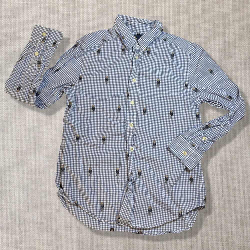 Ralph Lauren Gingham Button Down Long Sleeve Youth M 10-12 Classic Bear Print